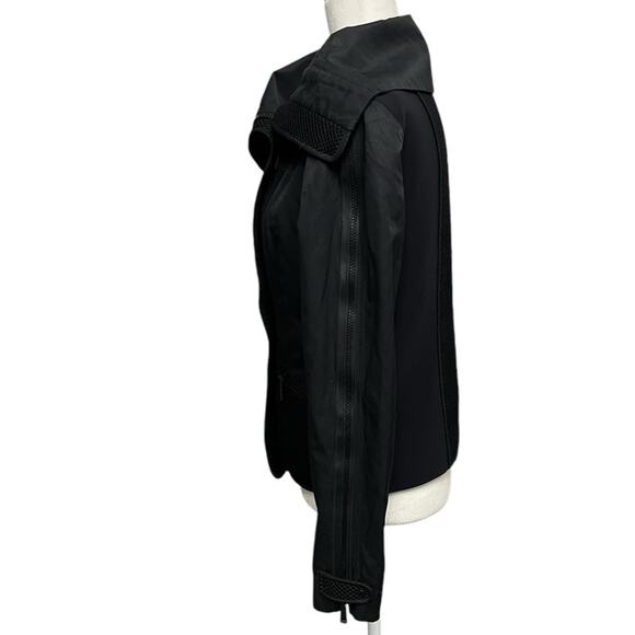 ELIE TAHARI Black Moto Asymmetric Zipper Jacket w/ Mesh Detail Women's Sz‎ Small - Picture 2 of 12
